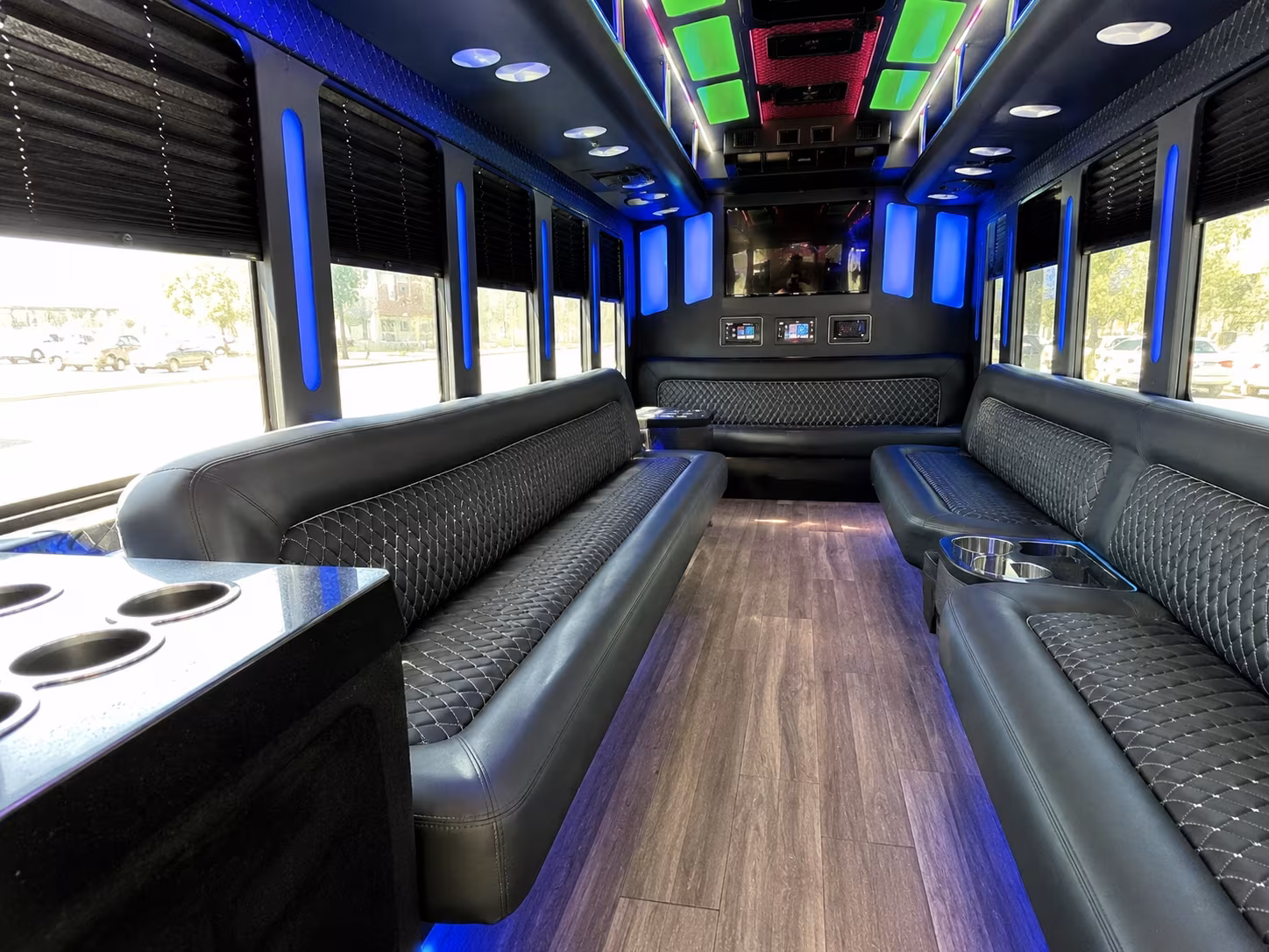 ames 15 passenger party bus inside