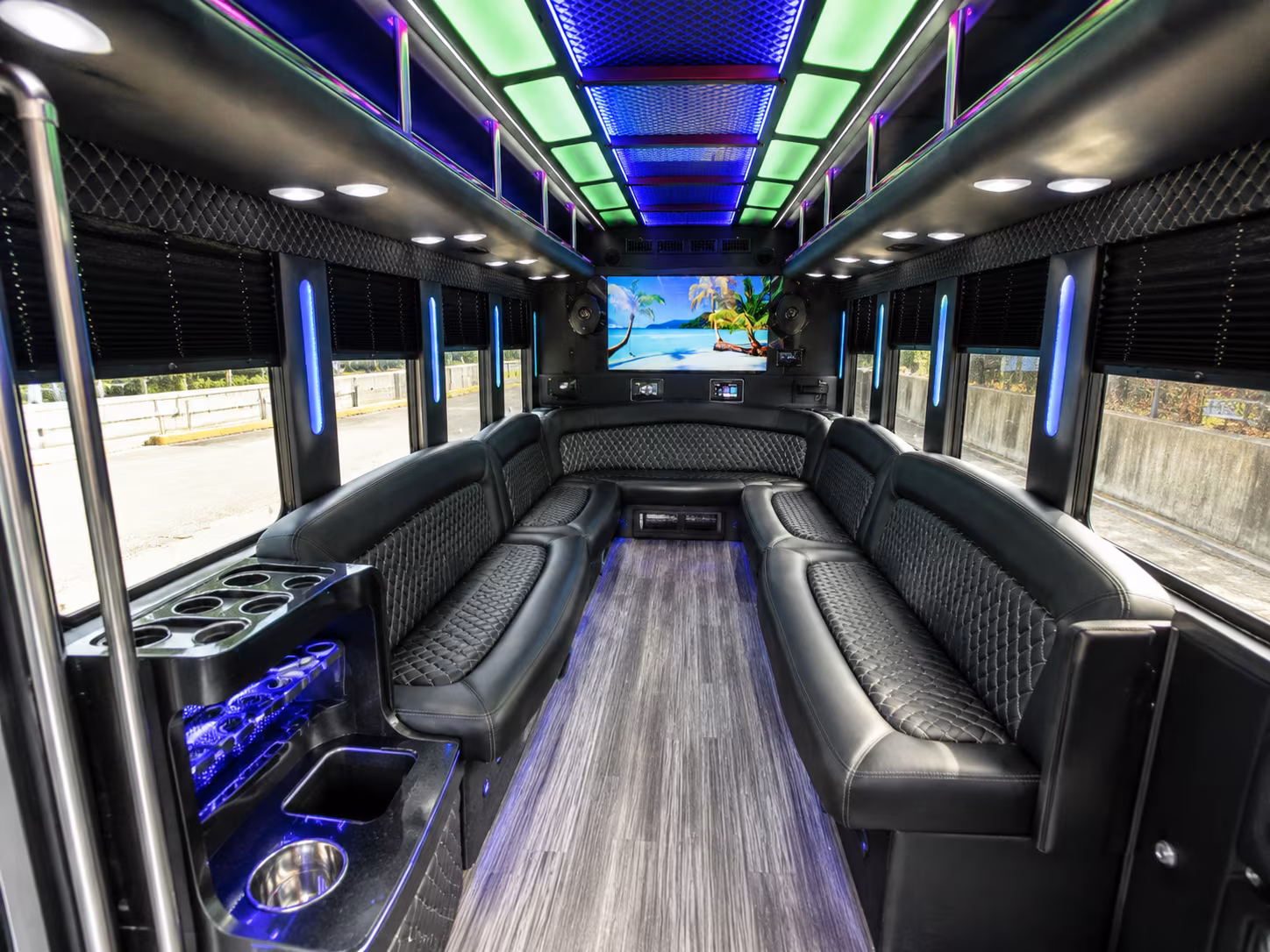ames 18 passenger party bus inside