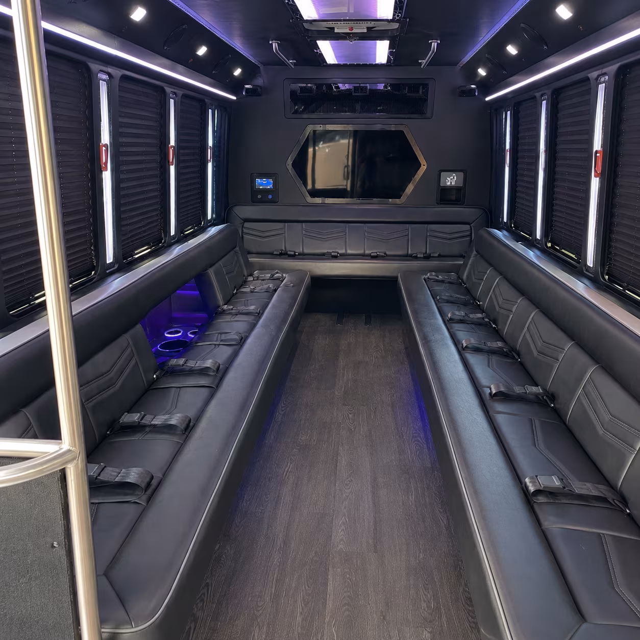 ames 18 passenger party bus interior