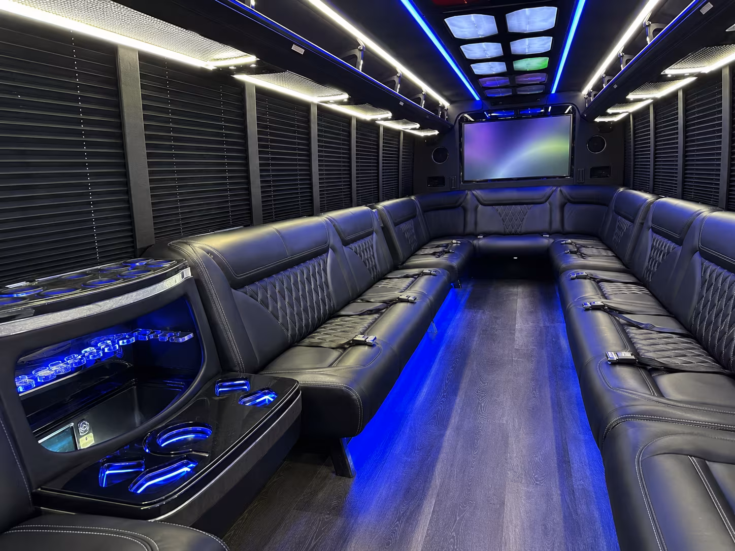 ames 20 passenger party bus inside