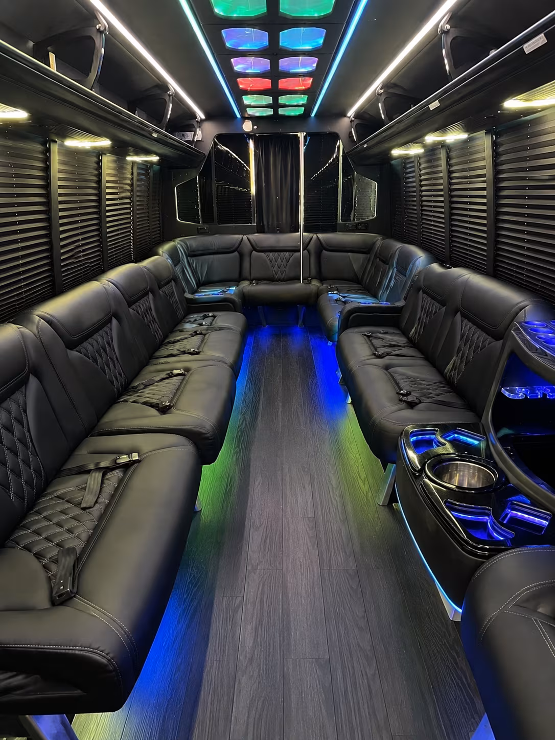 ames 20 passenger party bus interior