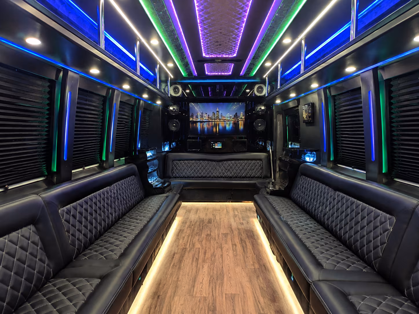 ames 25 passenger party bus interior