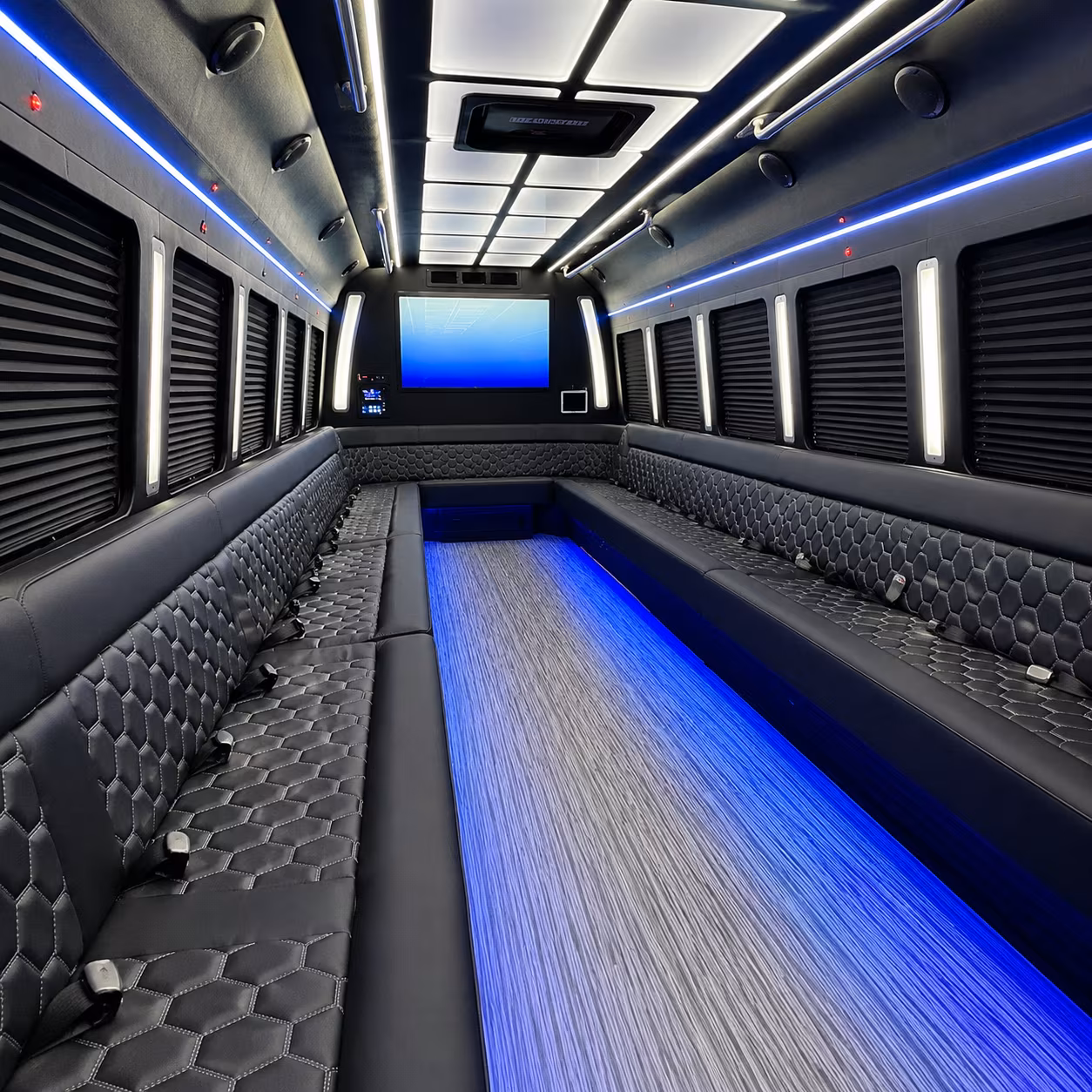 ames 50 passenger party bus inside
